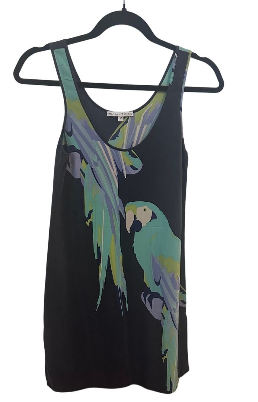 Amanda Uprichard Silk Parrot Print Tank Dress, Navy, Size P